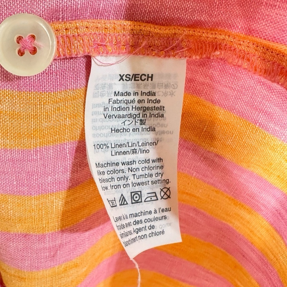 J. Crew 100% Linen Pink and Orange Striped Popover Shirt 3/4 Sleeves Size XS - Picture 5 of 13